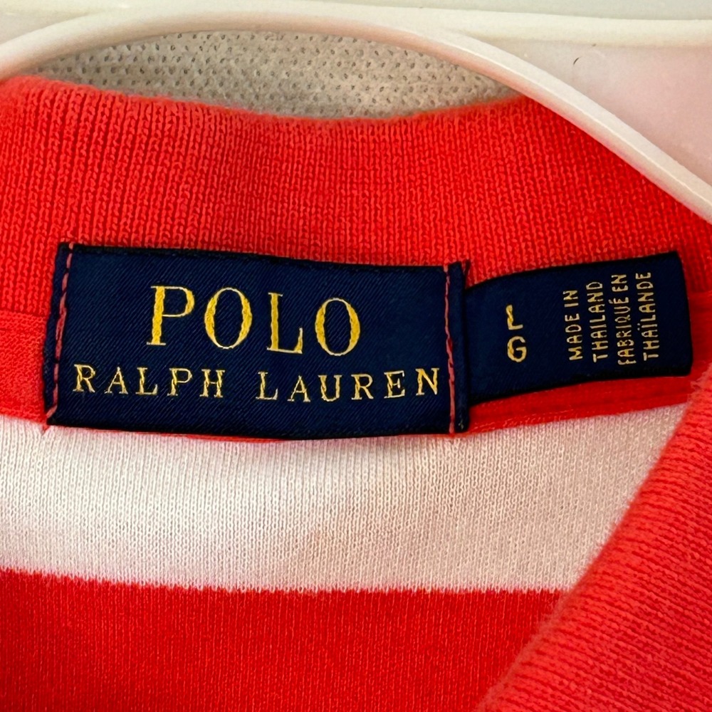 Polo Ralph Lauren Coral White Striped Polo Dress Womens Large Short Sleeve Pony - Picture 3 of 7